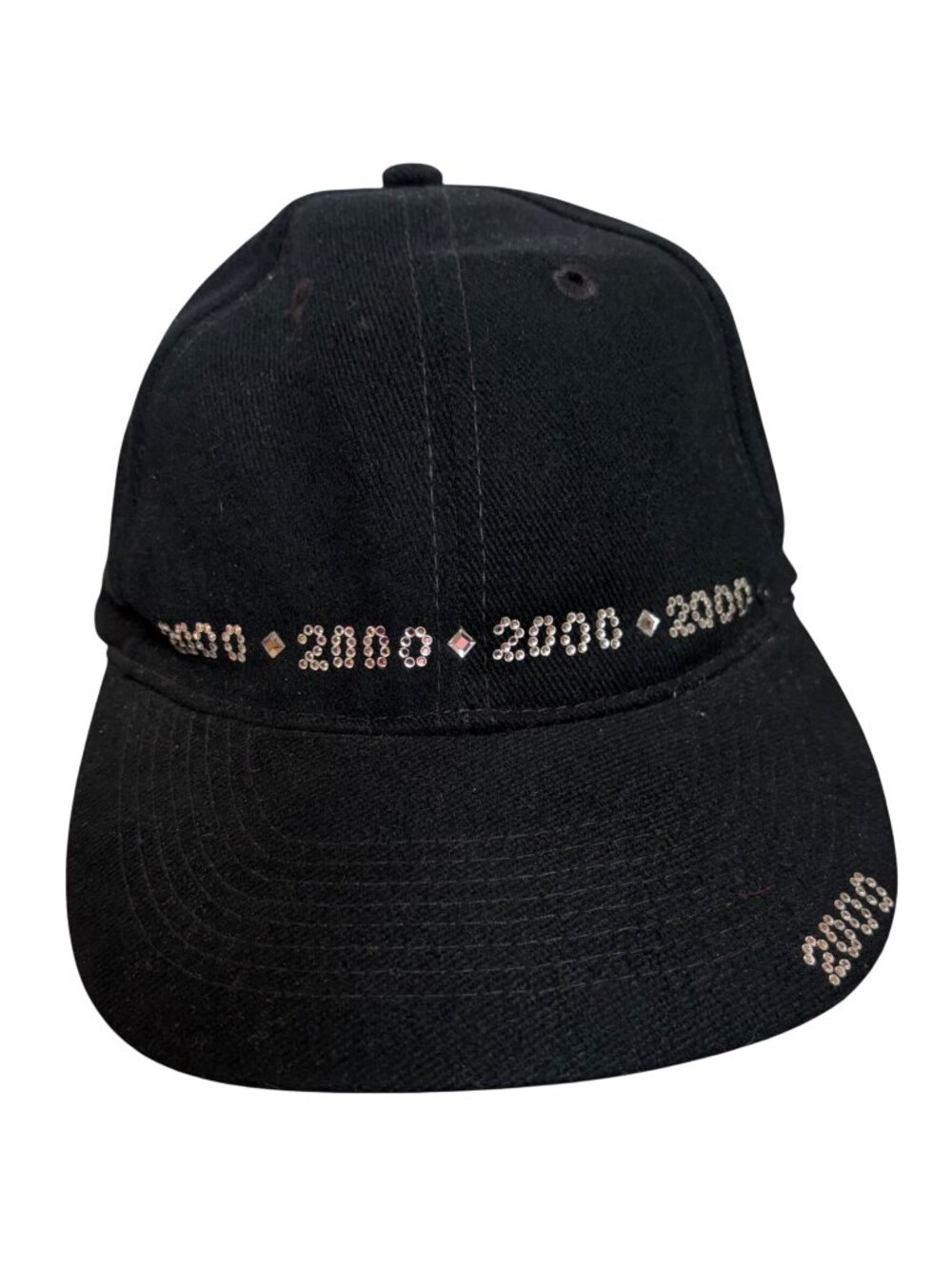 Vintage Y2K 2000 Rhinestone Black Baseball Cap Adjustable Made In USA